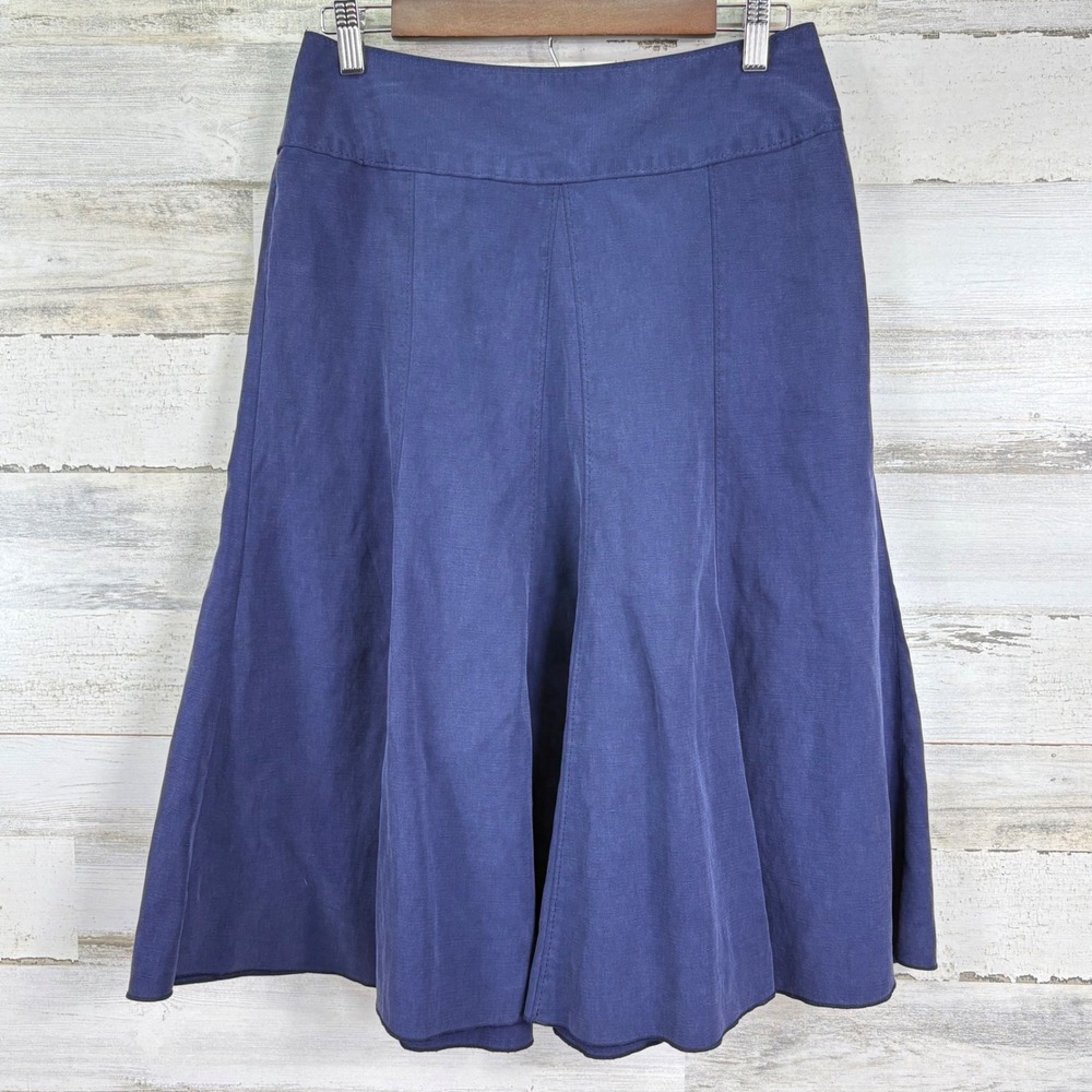 J. Jill Petite Skirt Blue Linen Blend A-Line Flare Trumpet‎ Midi Womens Size 8P
